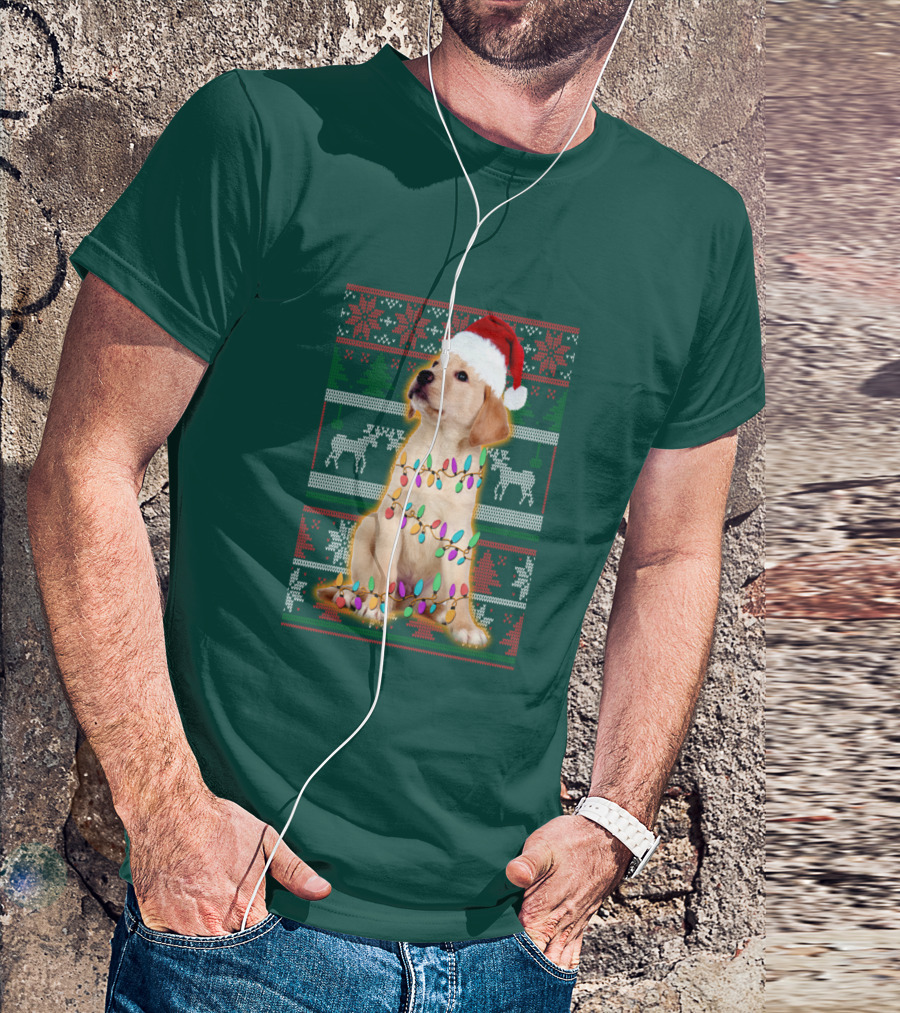 Labrador Retriever Christmas Santa Hat And Holiday Lights T-Shirt