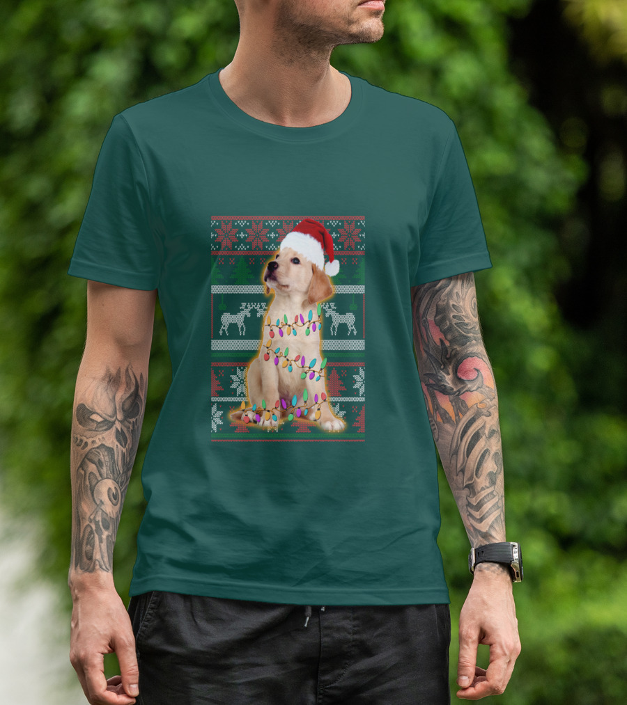 Labrador Retriever Christmas Santa Hat And Holiday Lights T-Shirt
