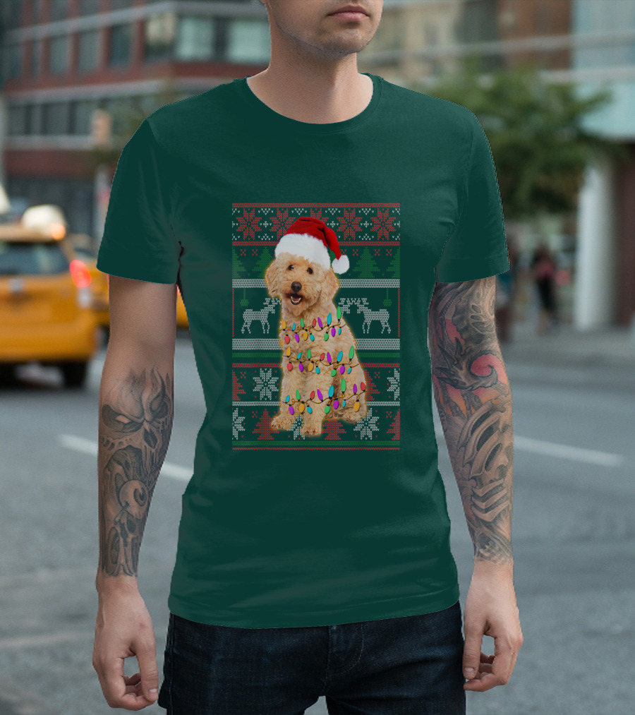 Maltipoo Christmas Lights Santa Hat Festive Holiday T-Shirt
