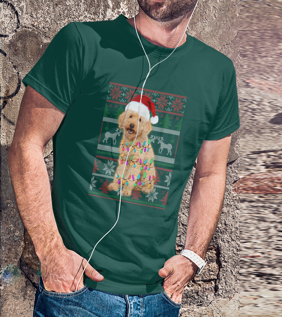 Maltipoo Christmas Lights Santa Hat Festive Holiday T-Shirt
