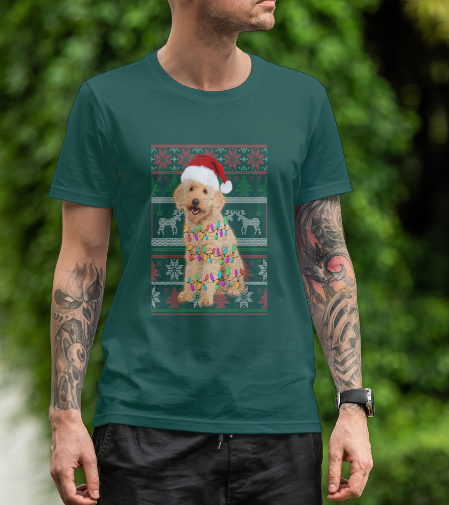 Maltipoo Christmas Lights Santa Hat Festive Holiday T-Shirt