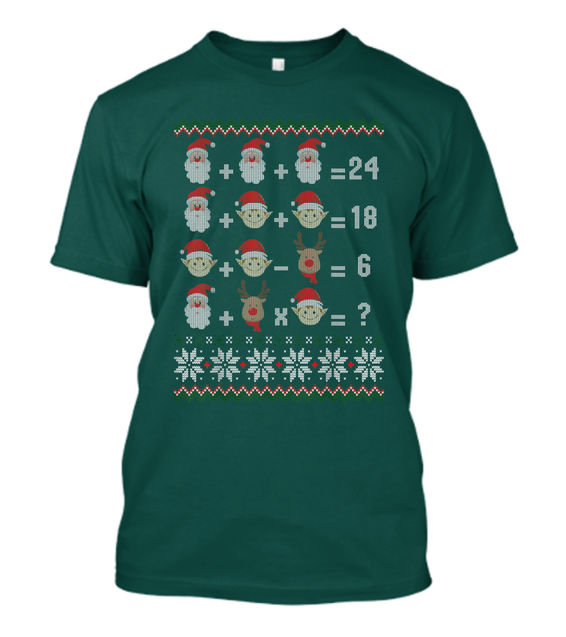 Math Teacher Christmas Santa Reindeer Equation Ugly T-Shirt