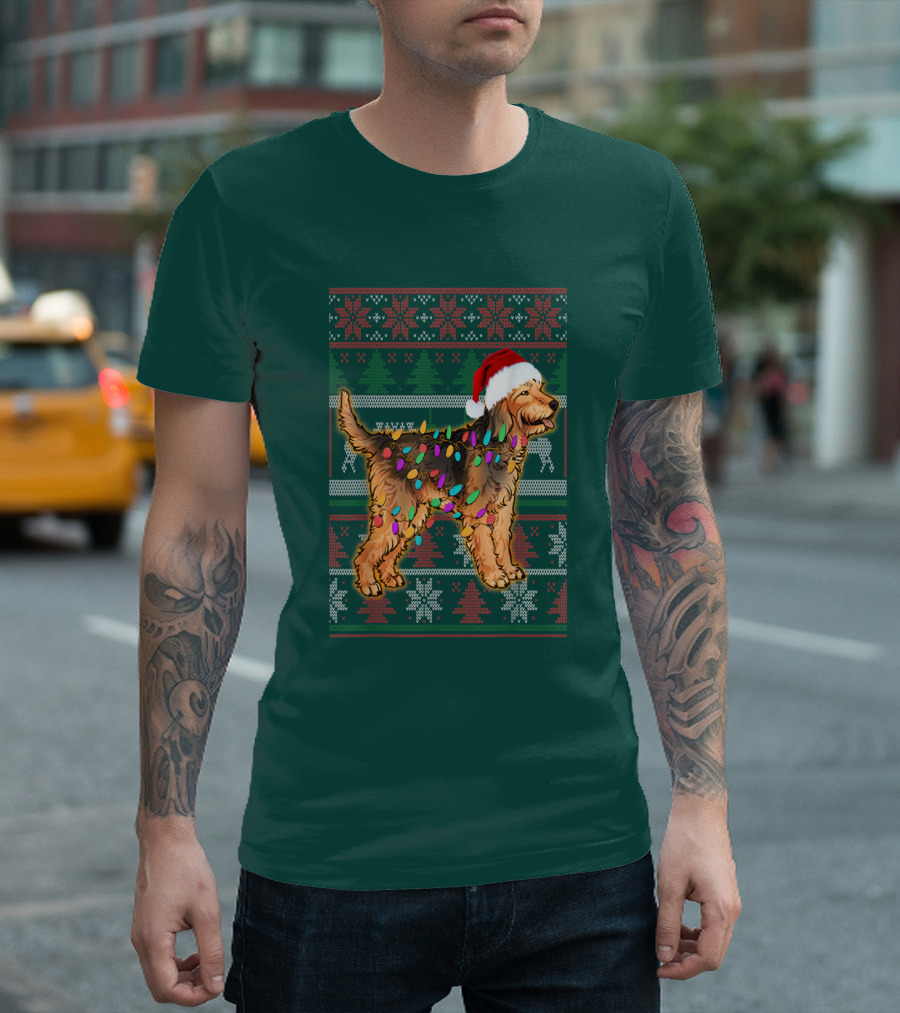 Otterhound Christmas Lights Santa Hat T-Shirt
