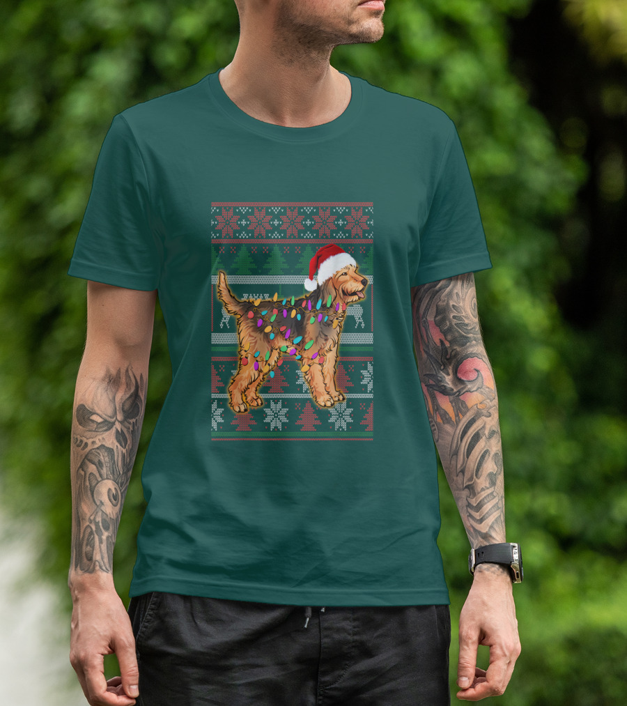 Otterhound Christmas Lights Santa Hat T-Shirt