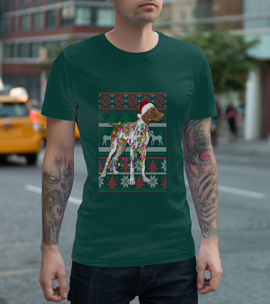 Pointer Christmas Ugly Sweater Santa Hat Lights T-Shirt