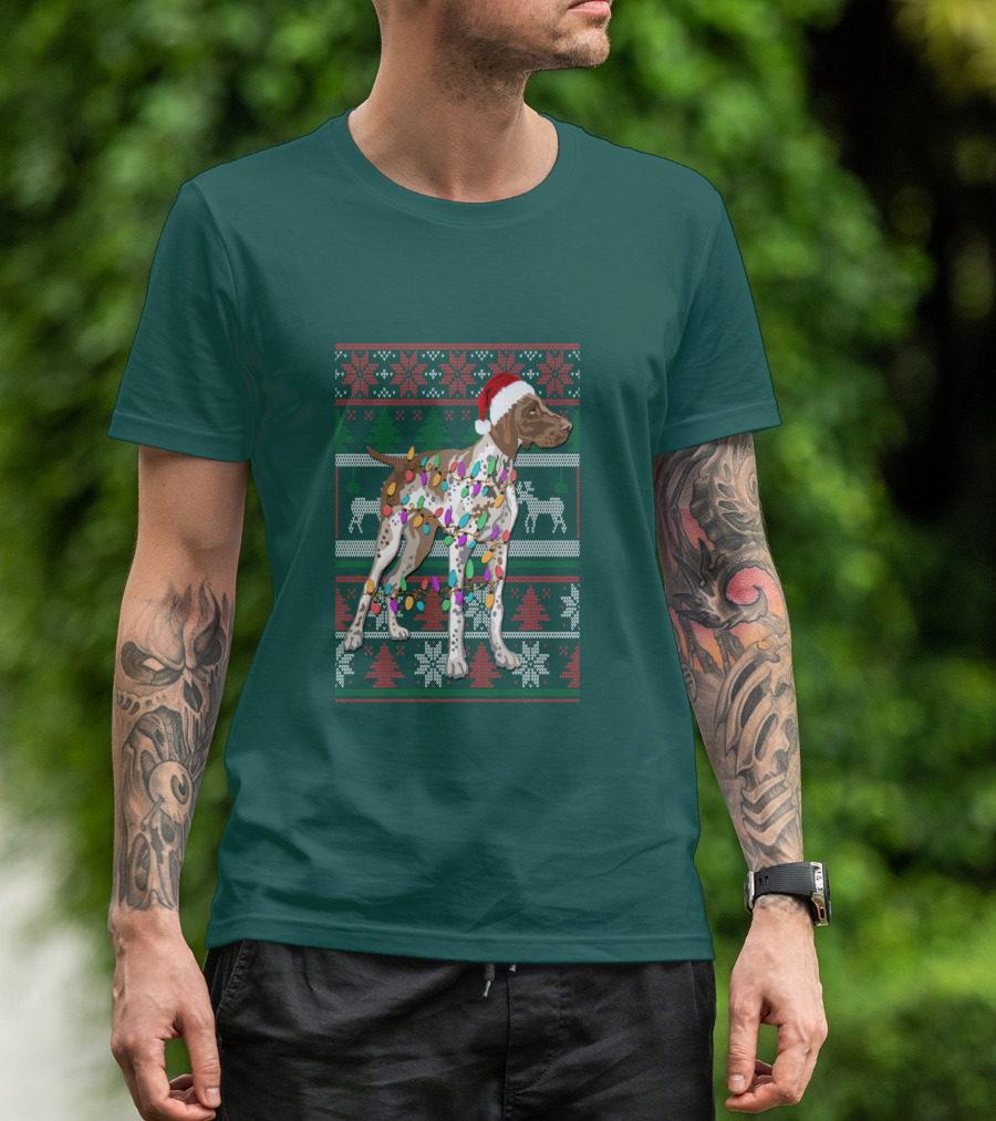 Pointer Christmas Ugly Sweater Santa Hat Lights T-Shirt