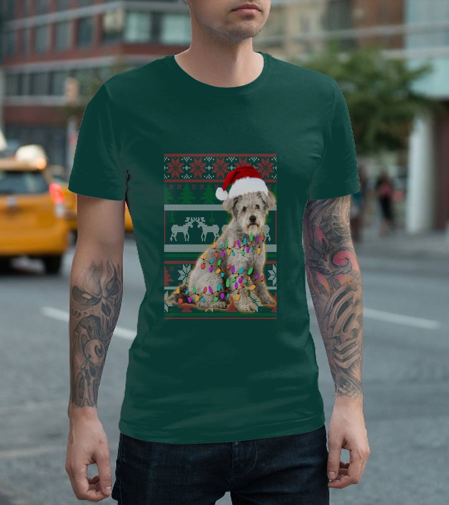 Pumi Dog Christmas Lights Santa Hat Ugly T-Shirt