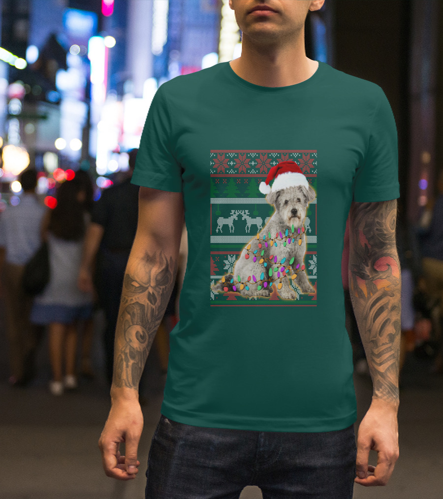 Pumi Dog Christmas Lights Santa Hat Ugly T-Shirt