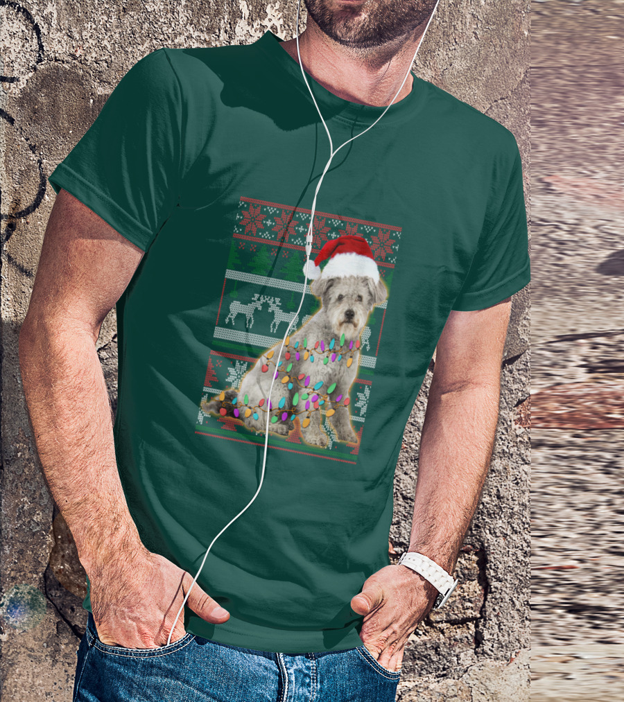 Pumi Dog Christmas Lights Santa Hat Ugly T-Shirt