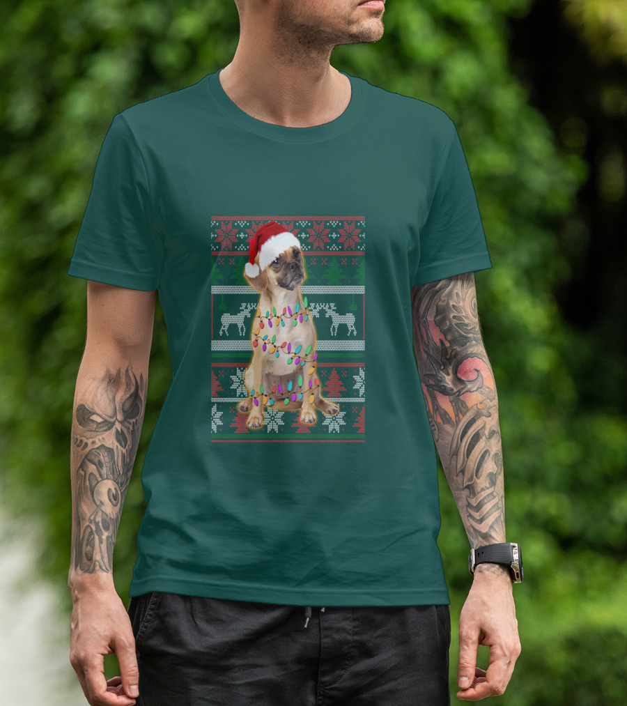 Puggle Christmas Santa Hat With Holiday Lights T-Shirt