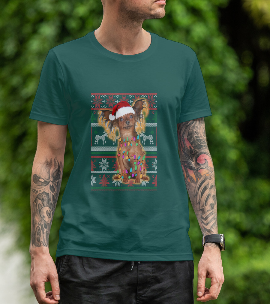 Russian Toy Christmas Lights Santa Hat Reindeer Snowflakes T-Shirt