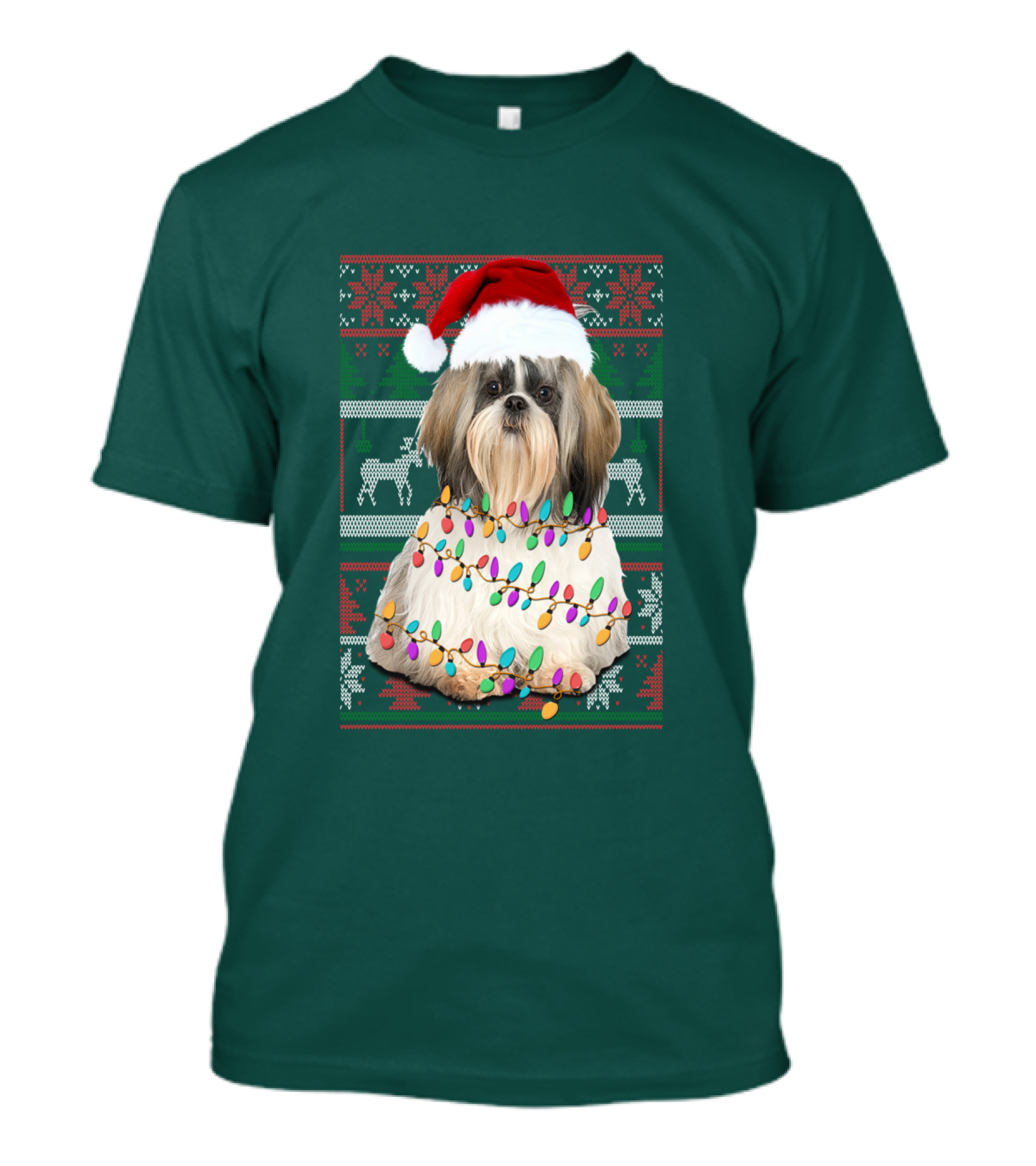 Shih Tzu Christmas Lights Santa Hat Holiday T-Shirt
