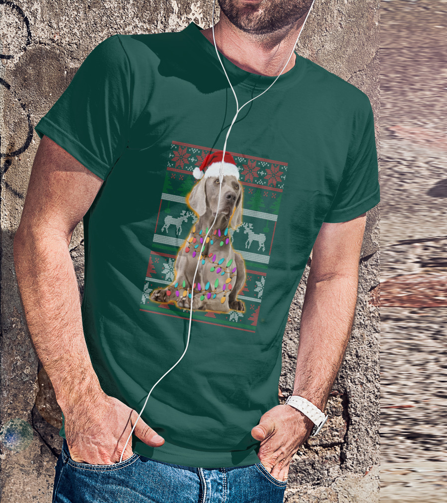Weimaraner Christmas Lights Santa Hat Holiday T-Shirt