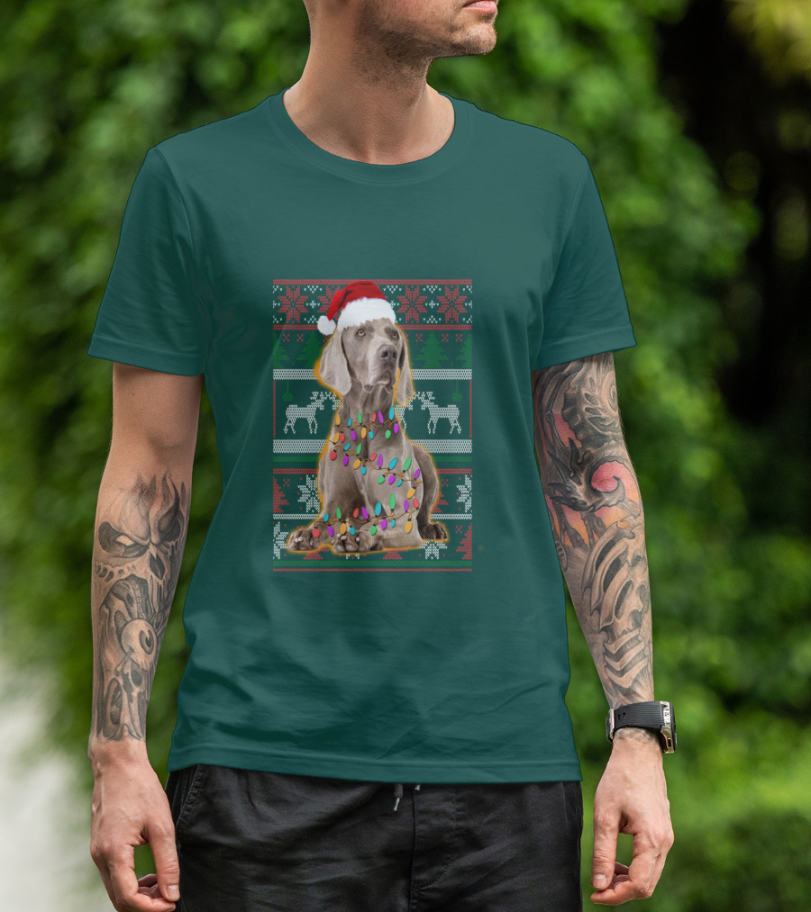 Weimaraner Christmas Lights Santa Hat Holiday T-Shirt
