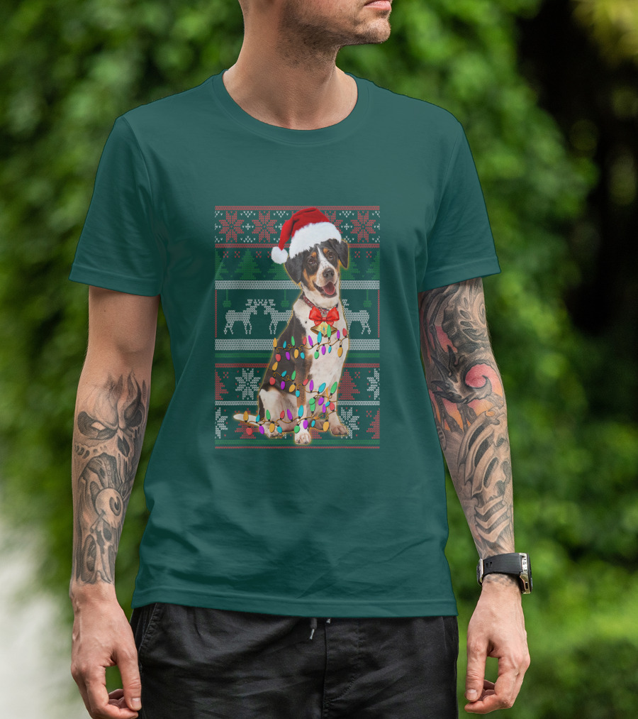 Treeing Walker Coonhound Christmas Lights Santa Hat Holiday T-Shirt