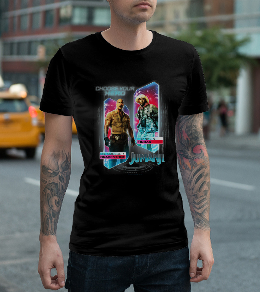 Jumanji Choose Your Hero Dr. Smolder Bravestone Franklin Finbar T-Shirt