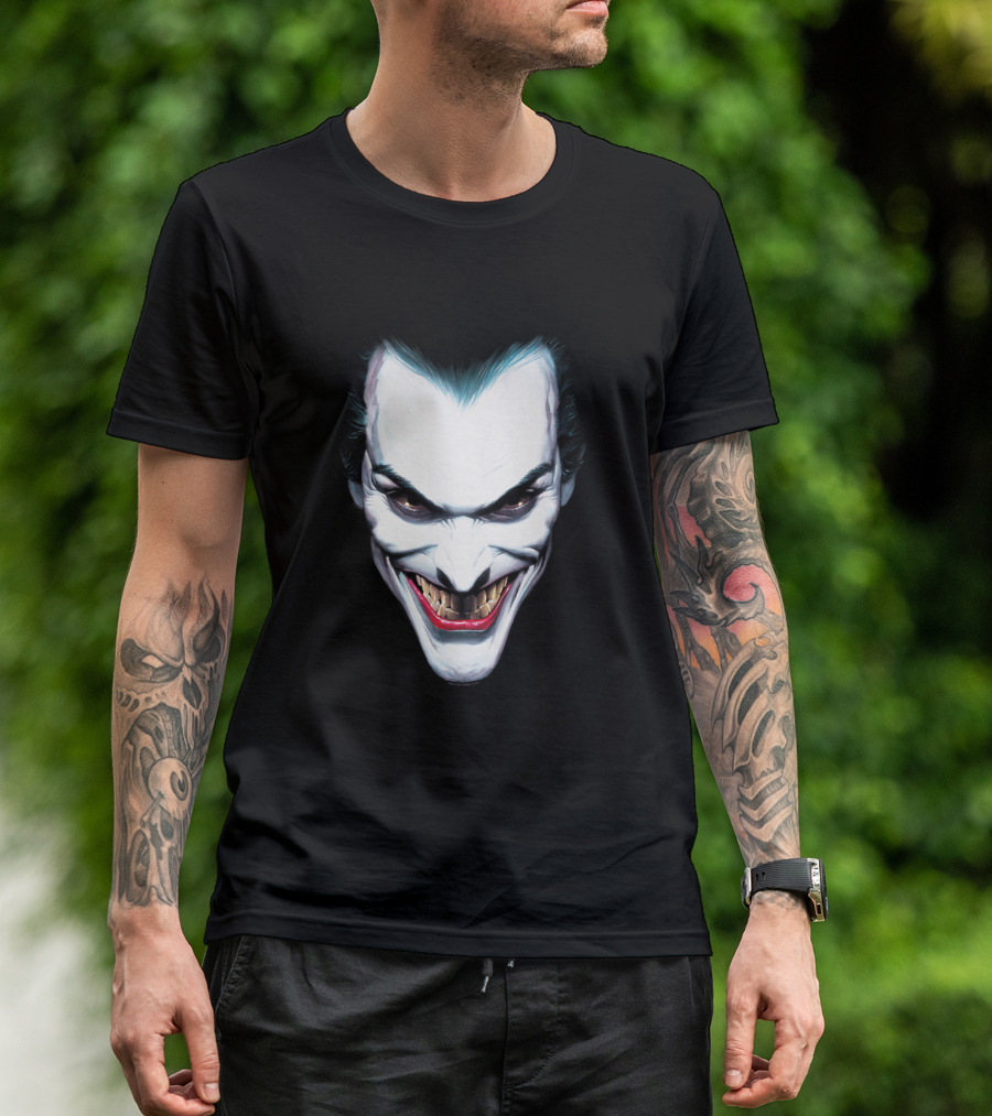 Batman Joker Grinning Face Iconic Villain Expression T-Shirt