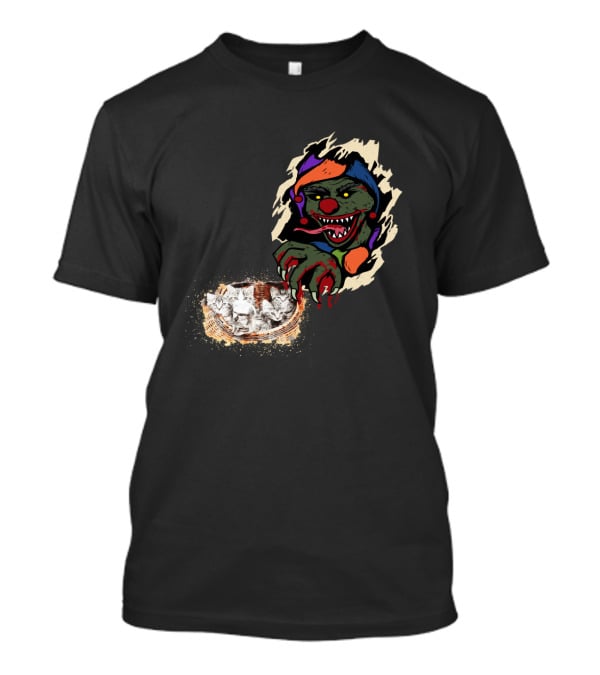 Creepy Joker Clown And Adorable Kittens Popping Out Of Torn Hole T-Shirt