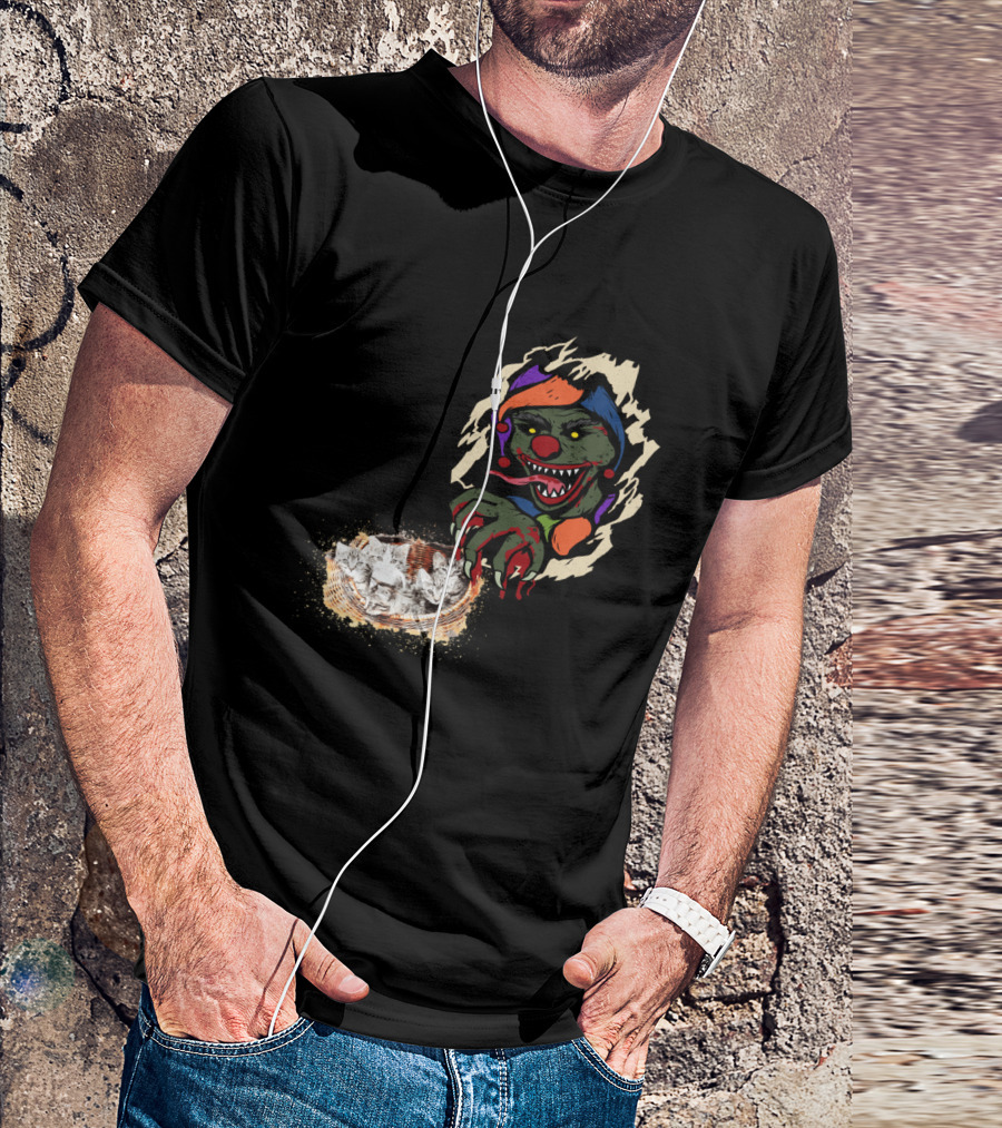 Creepy Joker Clown And Adorable Kittens Popping Out Of Torn Hole T-Shirt