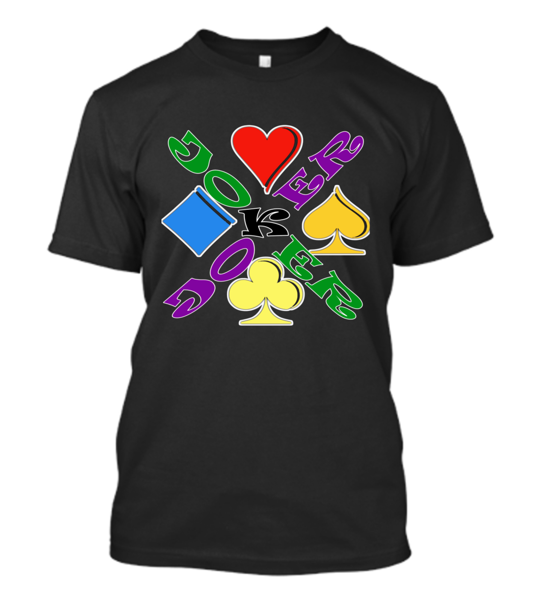 Rainbow Colored Joker Heart Spade Club Diamond Playing Cards T-Shirt