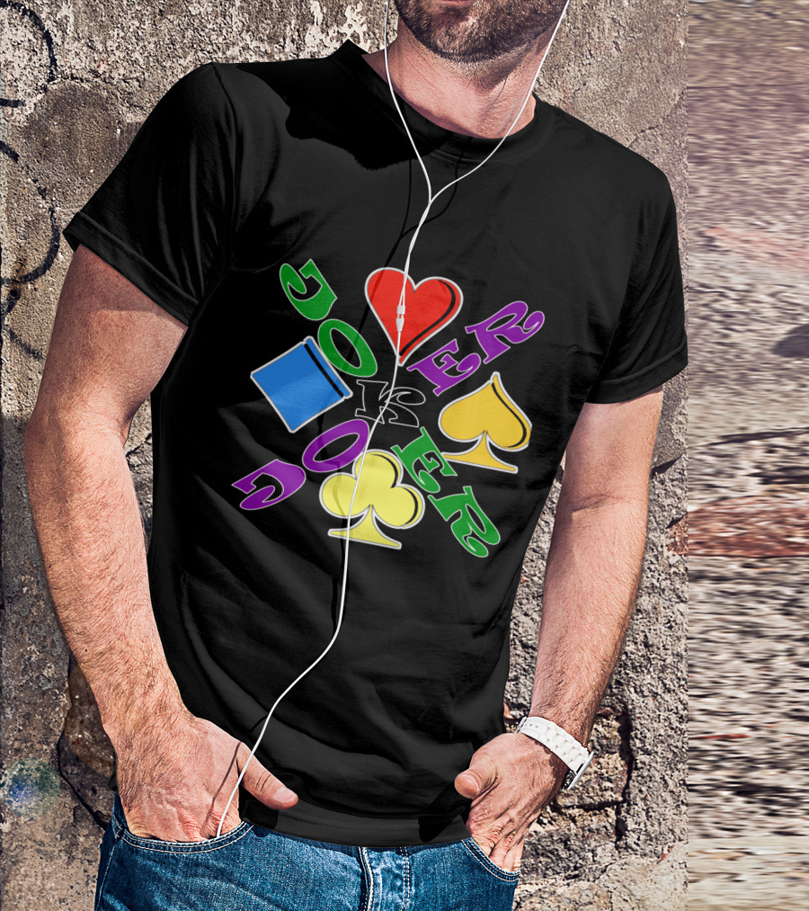Rainbow Colored Joker Heart Spade Club Diamond Playing Cards T-Shirt