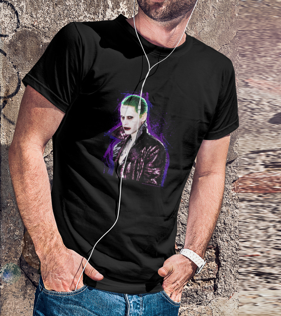 Suicide Squad Joker Stare Green Hair Purple Background T-Shirt