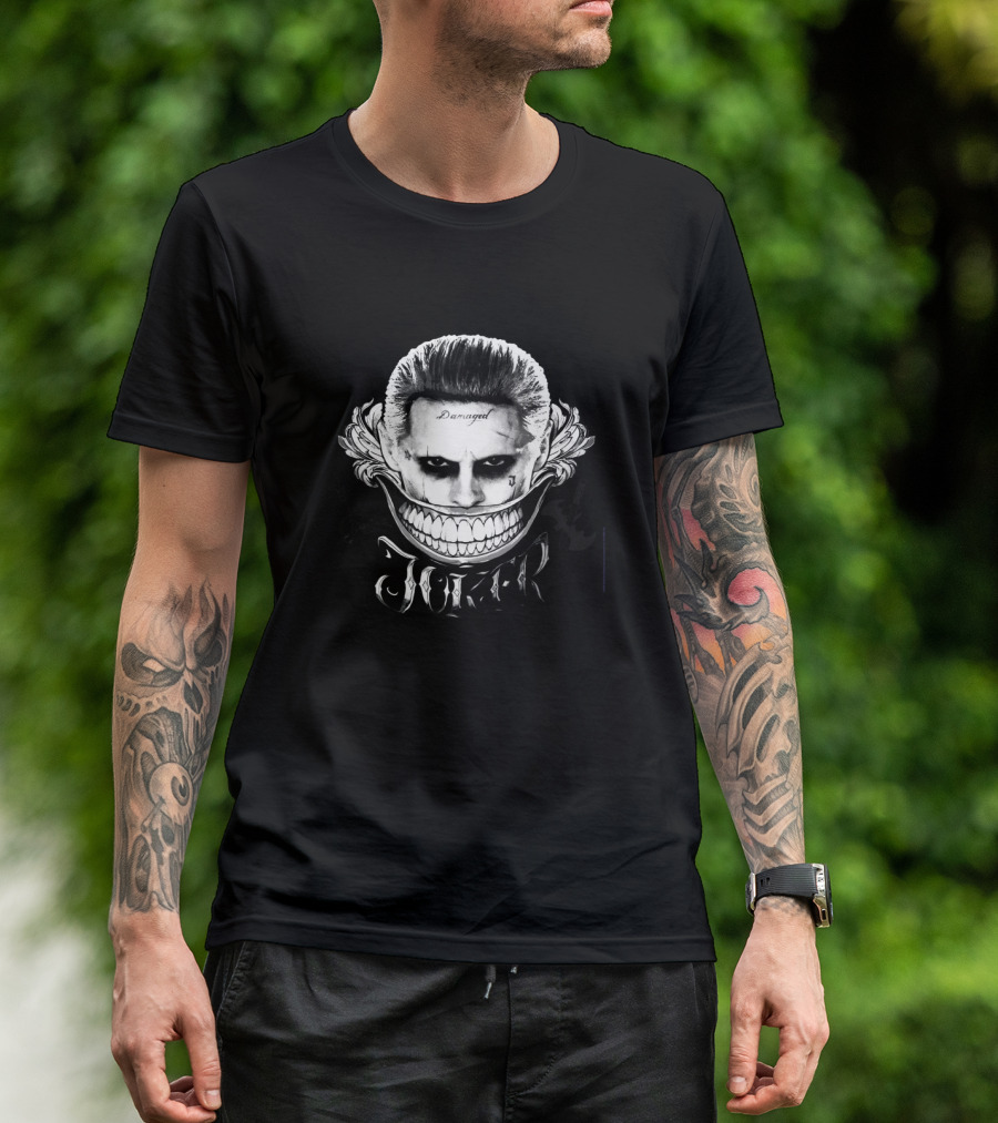 Damaged Joker Face With Wide Grin And Joker Text T-Shirt