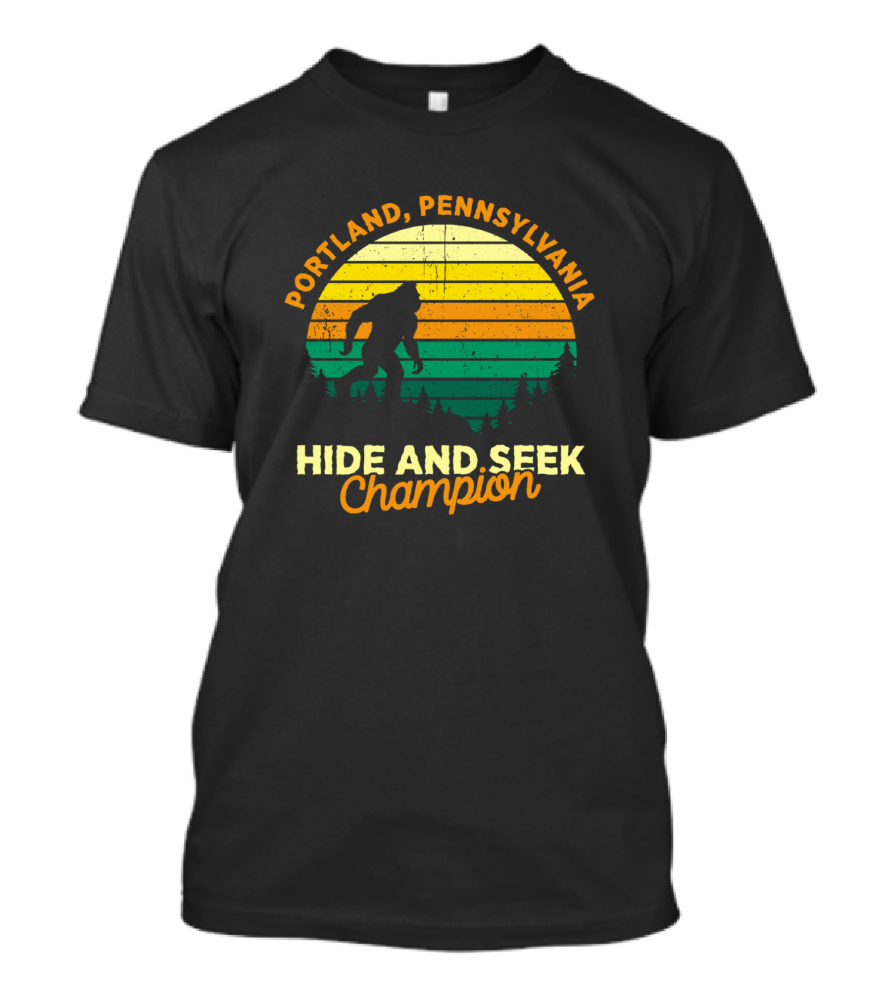Portland Pennsylvania Bigfoot Hide And Seek Champion Retro Sunset T-Shirt