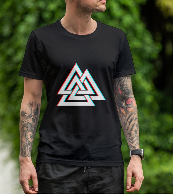 Trippy Valknut Symbol Nordic Wiccan Glitch Effect T-Shirt