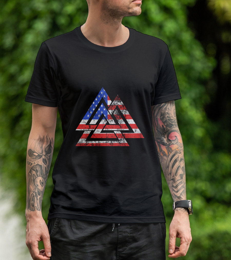 Valknut USA Flag Patriotic Viking Symbol America T-Shirt