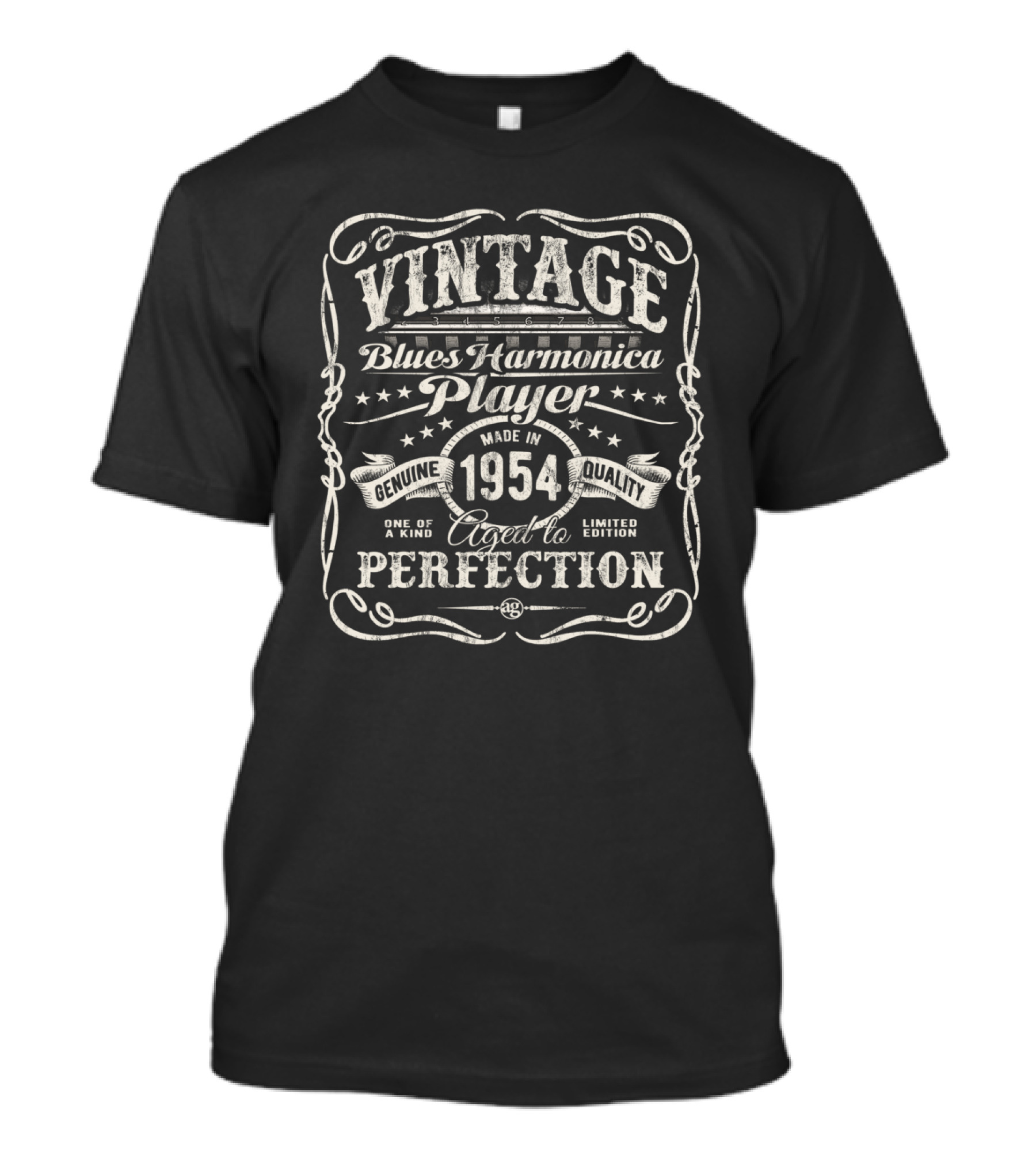 Vintage Blues Harmonica Player Genuine Quality Made In 1954 Aged To Perfection One Of A Kind T-Shirt