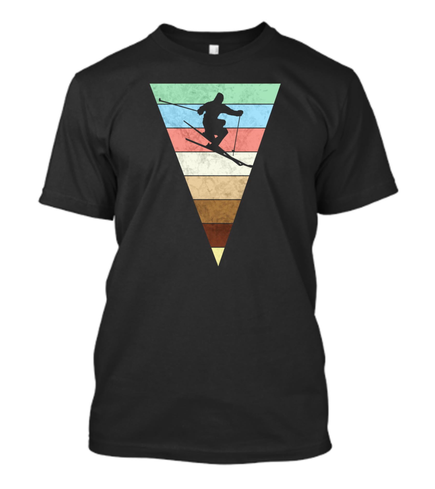 Skiing Vintage Print Silhouette With Retro Stripes For Skiers T-Shirt