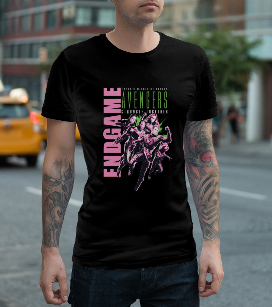 Endgame Earth's Mightiest Heroes Avengers Stronger Together Neon Text T-Shirt