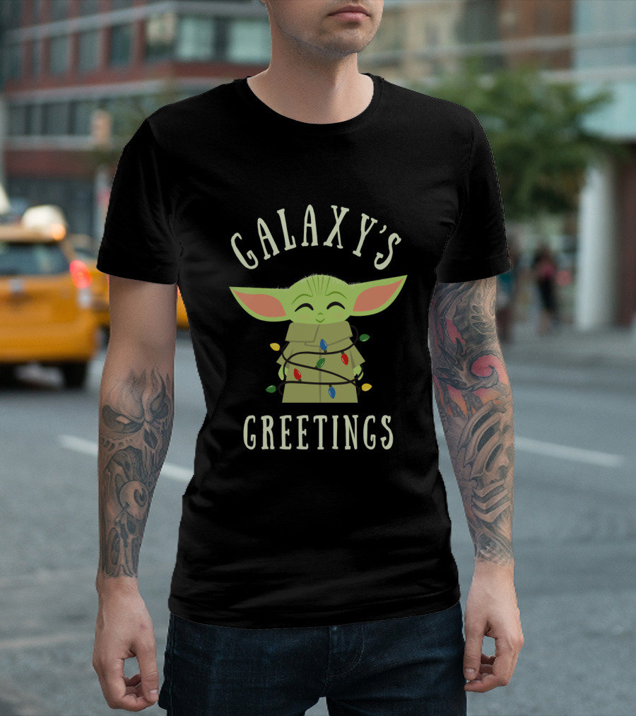 Galaxy's Greetings The Mandalorian The Child Wrapped in Lights T-Shirt