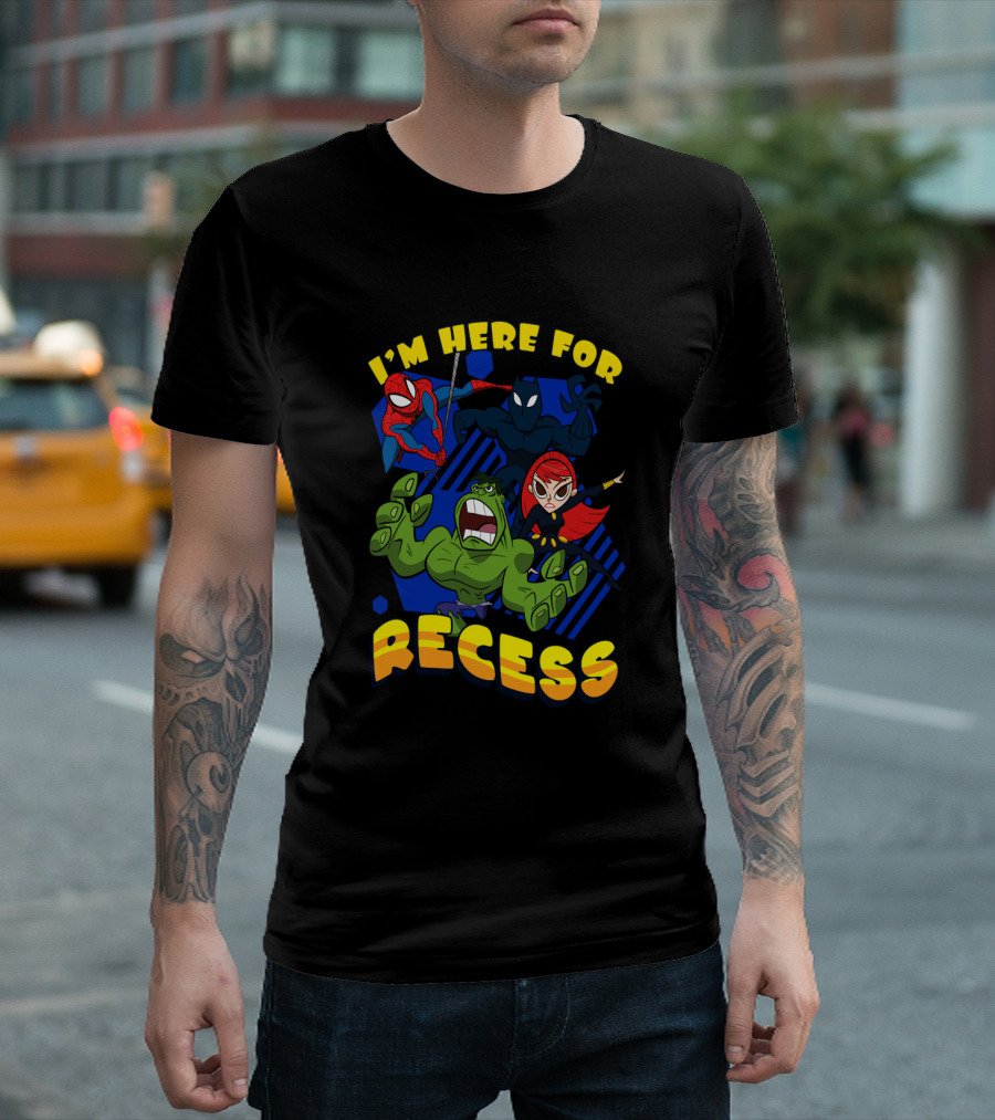 Marvel Avengers I'm Here For Recess Spiderman Black Widow Hulk T-Shirt