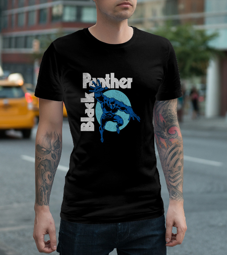 Marvel Black Panther Blue Heroic Pose Circle T-Shirt