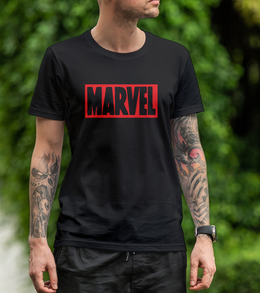 Marvel Brick Logo Red And Black T-Shirt