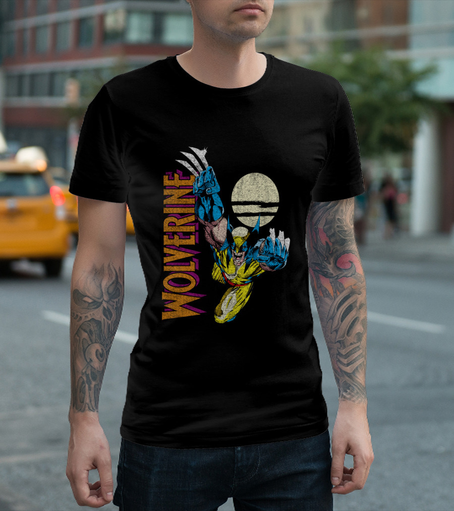 Wolverine Vintage Colorful Claws Action With Moon Marvel X Men Classic T-Shirt