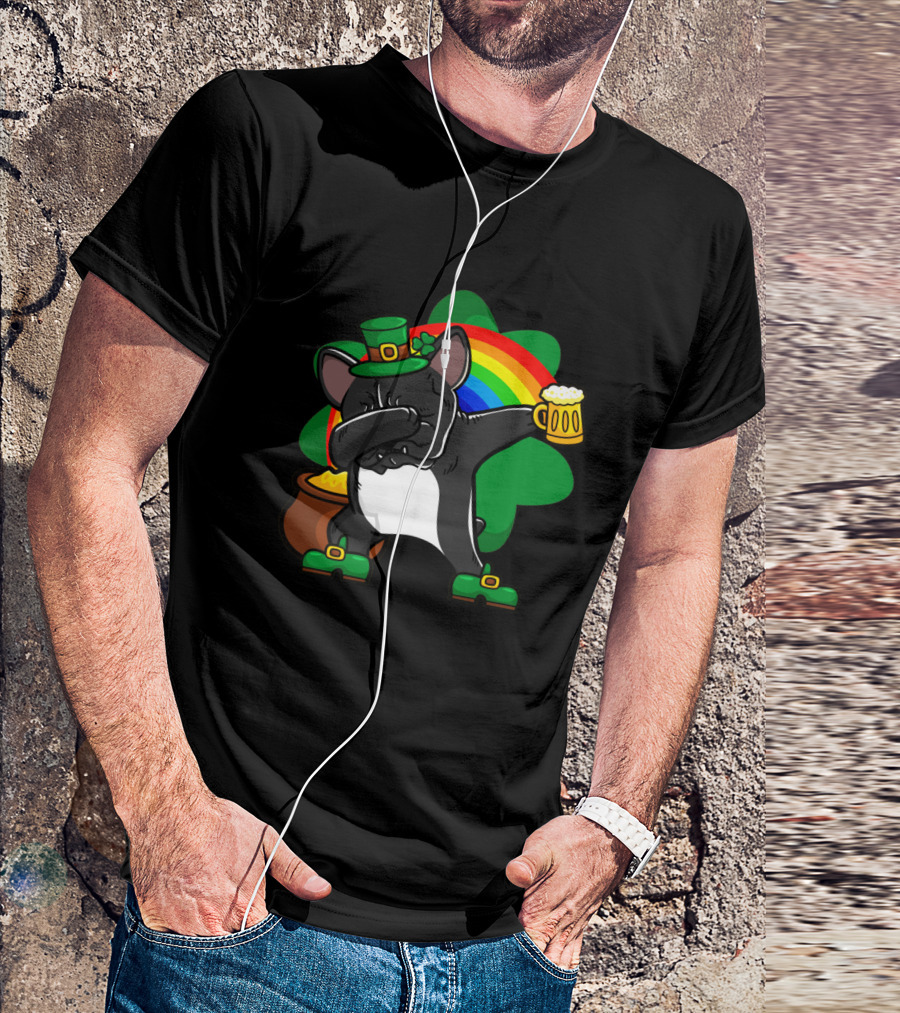 French Bulldog Dabbing Shamrock Rainbow St Patrick's Day T-Shirt