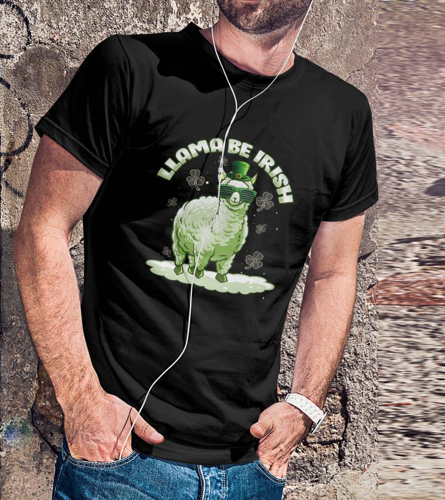 Llama Be Irish Shamrock Sunglasses St. Patrick's Day Green Llama With Hat T-Shirt