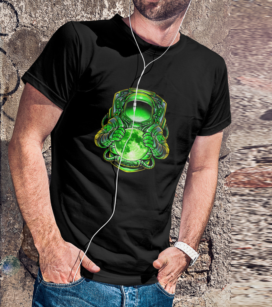 Irish Astronaut Holding Green Moon St Patricks Day Space Galaxy T-Shirt