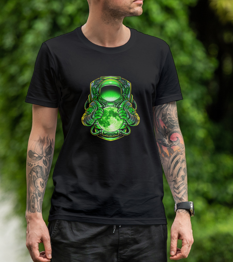 Irish Astronaut Holding Green Moon St Patricks Day Space Galaxy T-Shirt