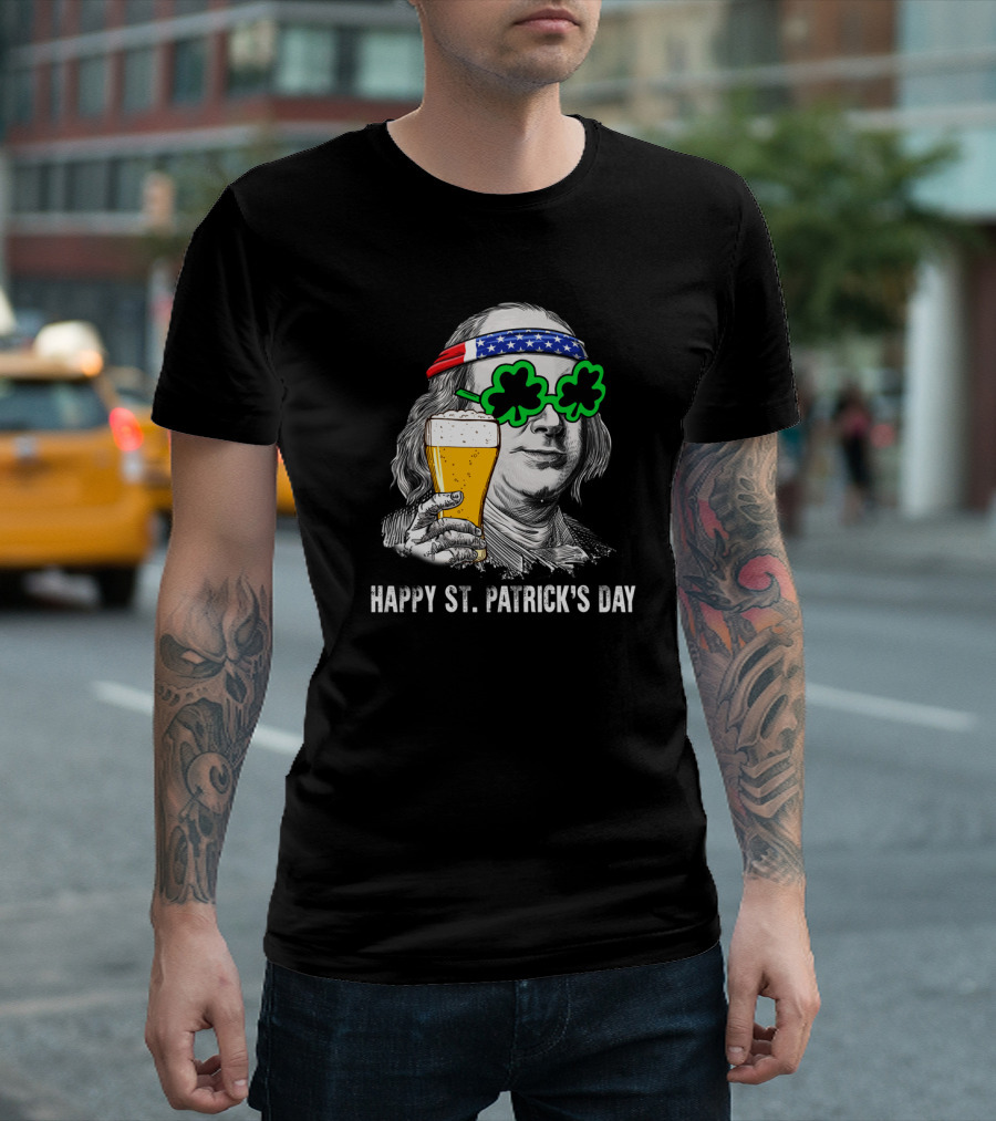 Happy St. Patrick's Day George Washington Beer Clover Glasses T-Shirt