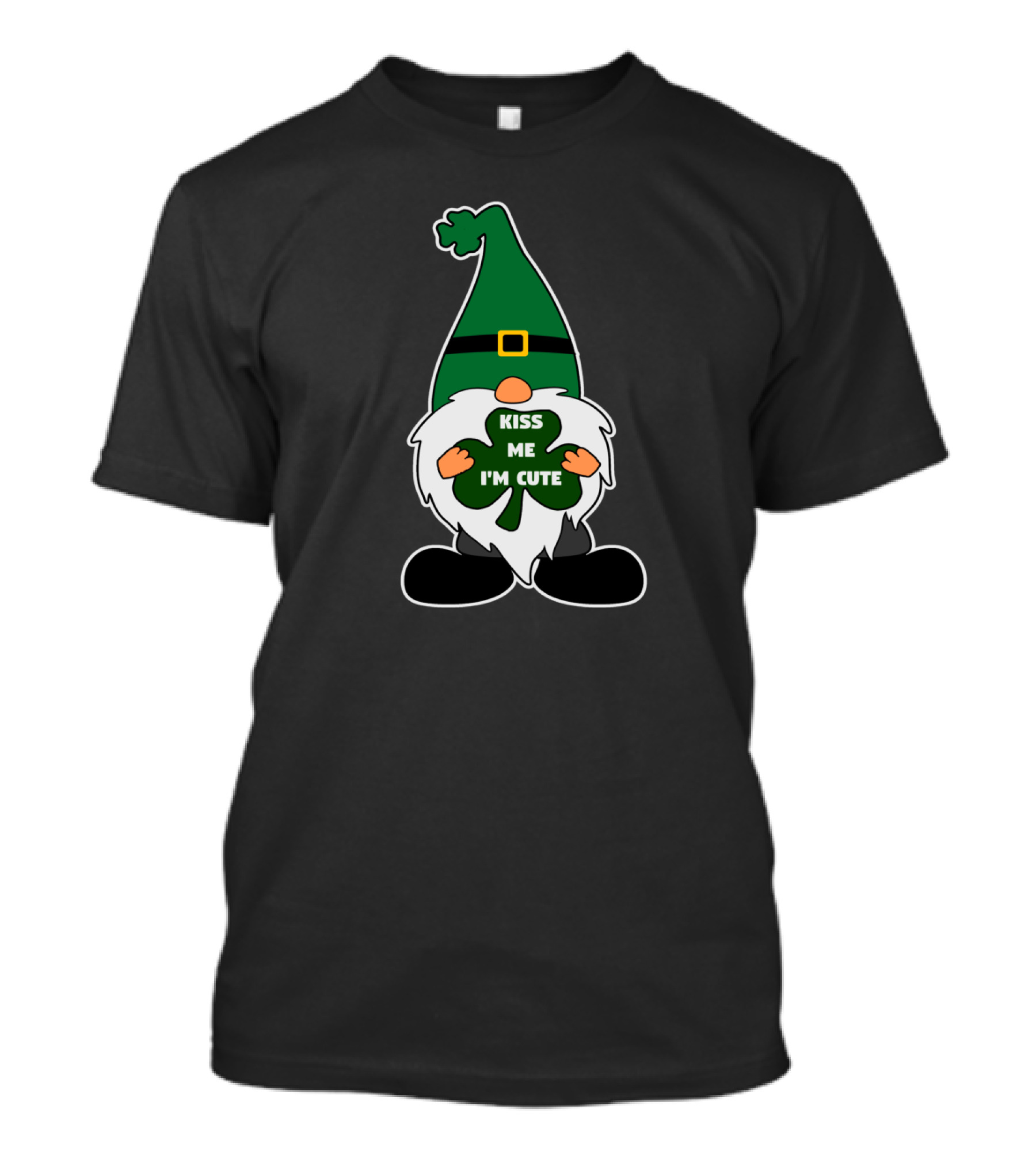 Kiss Me I'm Cute St Patricks Leprechaun Gnome With Clover T-Shirt
