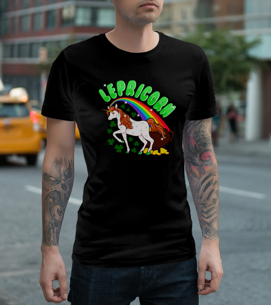 Lepricorn St Patricks Day Unicorn Rainbow Clover Pot of Gold T-Shirt
