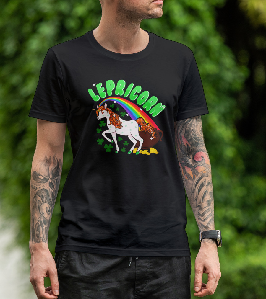 Lepricorn St Patricks Day Unicorn Rainbow Clover Pot Of Gold T-Shirt