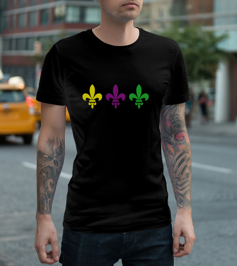 3 Fleur De Lis Mardi Gras Yellow Purple Green T-Shirt