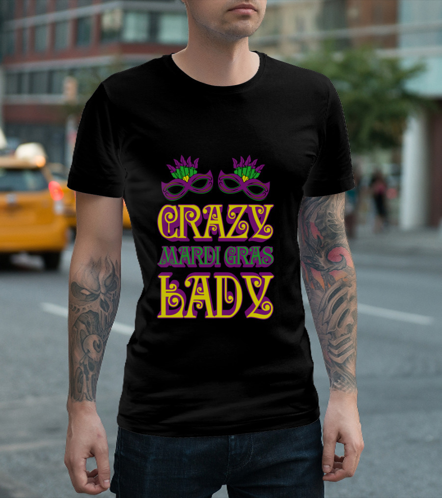 Crazy Mardi Gras Lady Mask Feathers T-Shirt