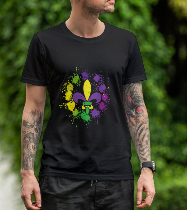 Fleur De Lis Mardi Gras Colors Paint Splatter Vintage T-Shirt