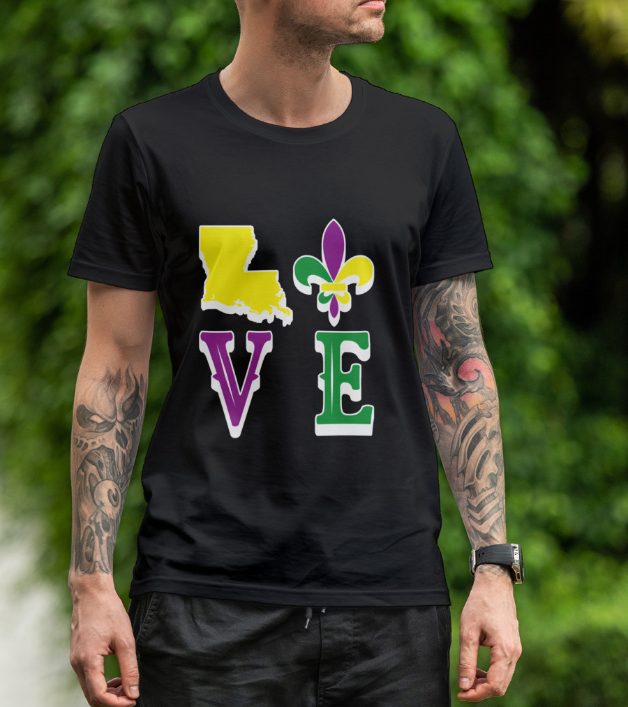 Love Louisiana Mardi Gras Map Fleur-de-Lis T-Shirt